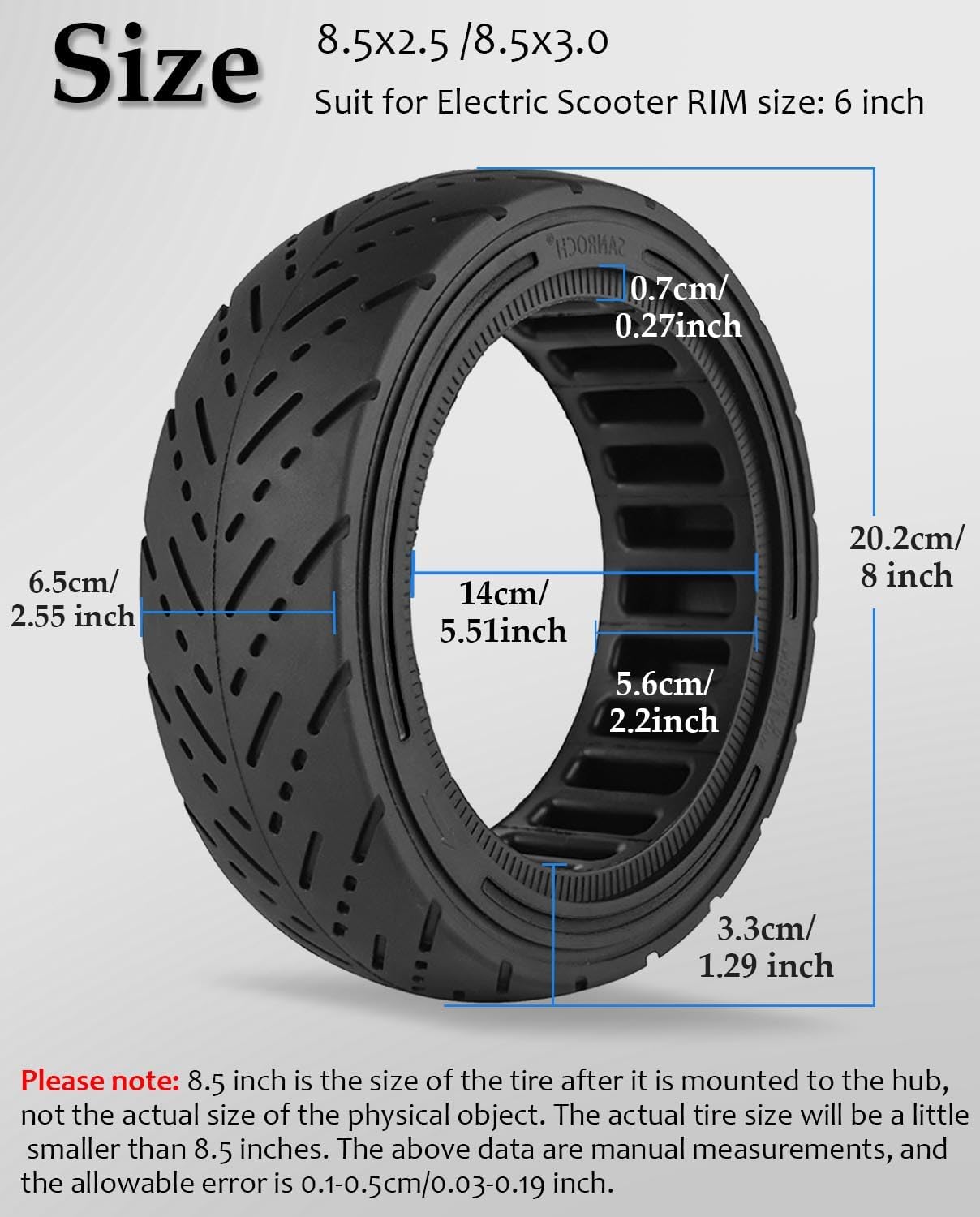 8.5x2.5 Inch Solid Scooter Tire Replacement for Dualtron Mini & Speedway Leger/Pro Electric Scooter Front/Rear Wheel, 8.5 x3 8 1/2 x2.5 Highway solid tire, Anti-slip & Explosion-proof